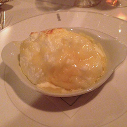 Twice baked cheese souffle, with double cream base